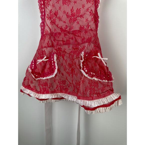 NWT Victoria’s Secret Maid Lingerie Teddy Red Mesh Lace Babydoll 34C Valentine - Picture 11 of 16